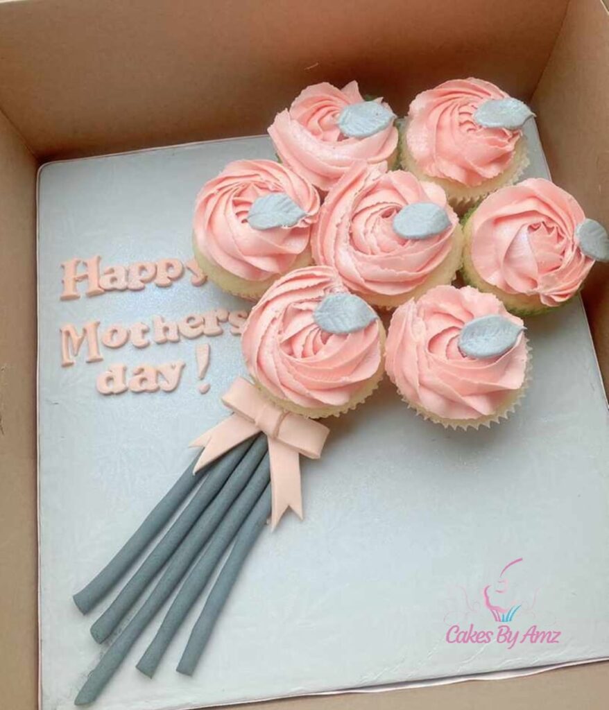 Mother's Day cupcake bouquet with pink rosette icing