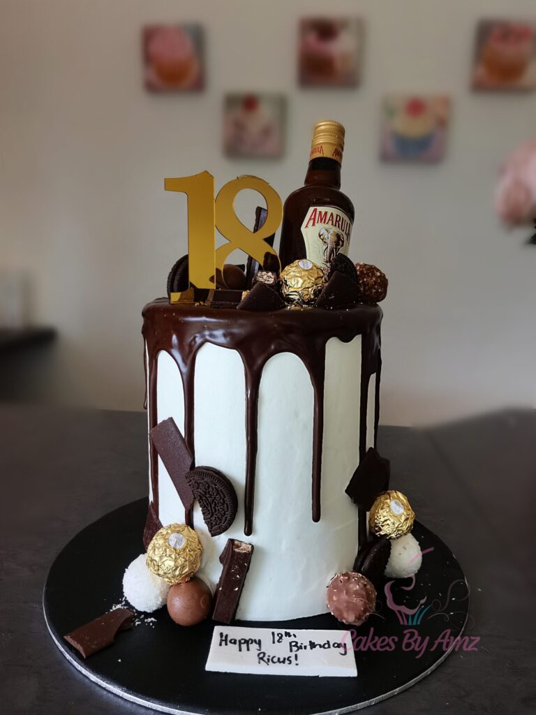 Chocolate drip 18th birthday cake with Amarula